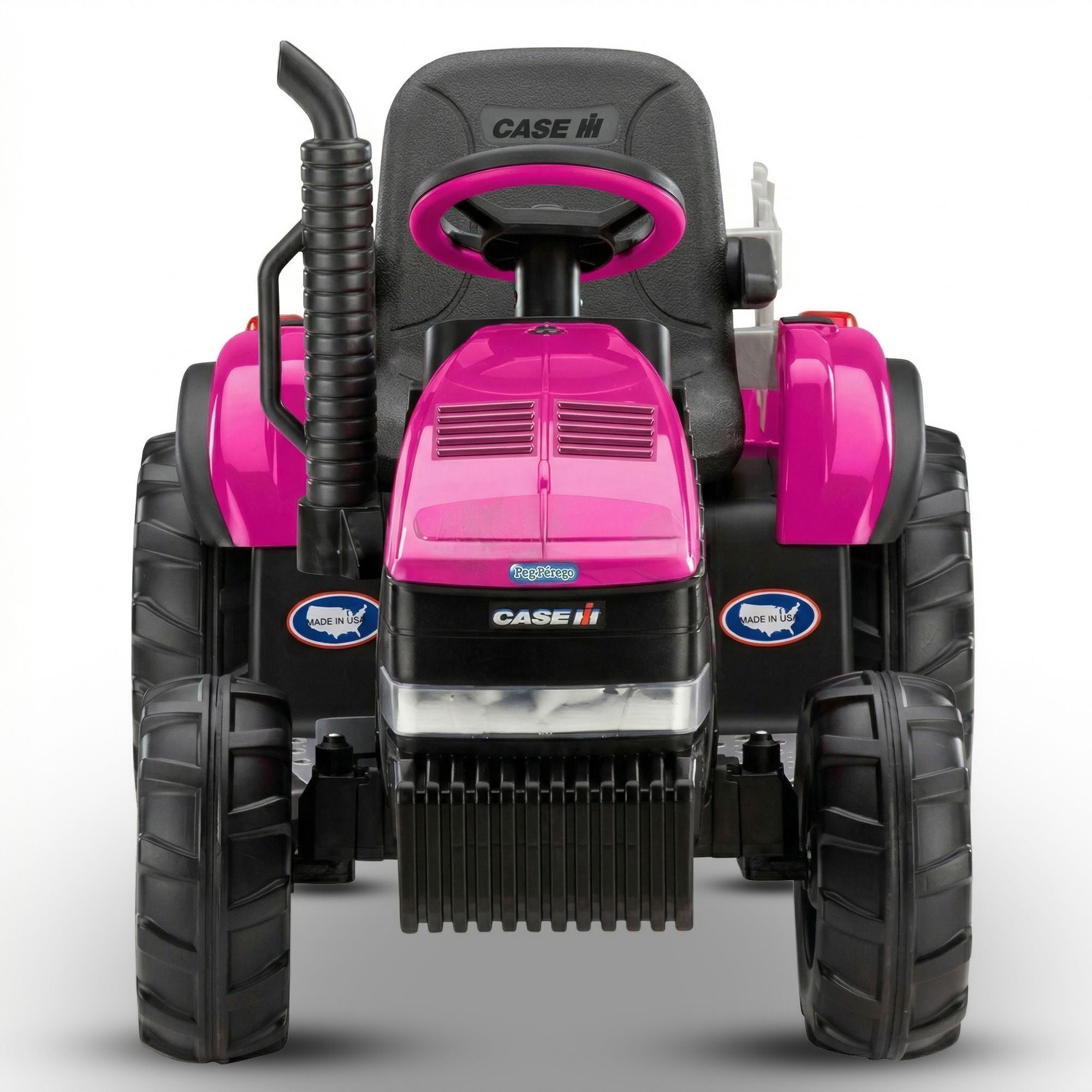 Klika Peg Perego Pink Case IH 12V Kids Ride On Tractor with Trailer 2 Speed Toy V240-44065