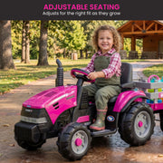 Klika Peg Perego Pink Case IH 12V Kids Ride On Tractor with Trailer 2 Speed Toy V240-44065
