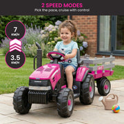 Klika Peg Perego Pink Case IH 12V Kids Ride On Tractor with Trailer 2 Speed Toy V240-44065