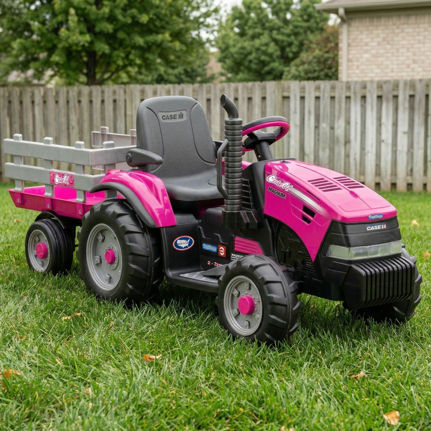 Klika Peg Perego Pink Case IH 12V Kids Ride On Tractor with Trailer 2 Speed Toy V240-44065