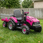 Klika Peg Perego Pink Case IH 12V Kids Ride On Tractor with Trailer 2 Speed Toy V240-44065