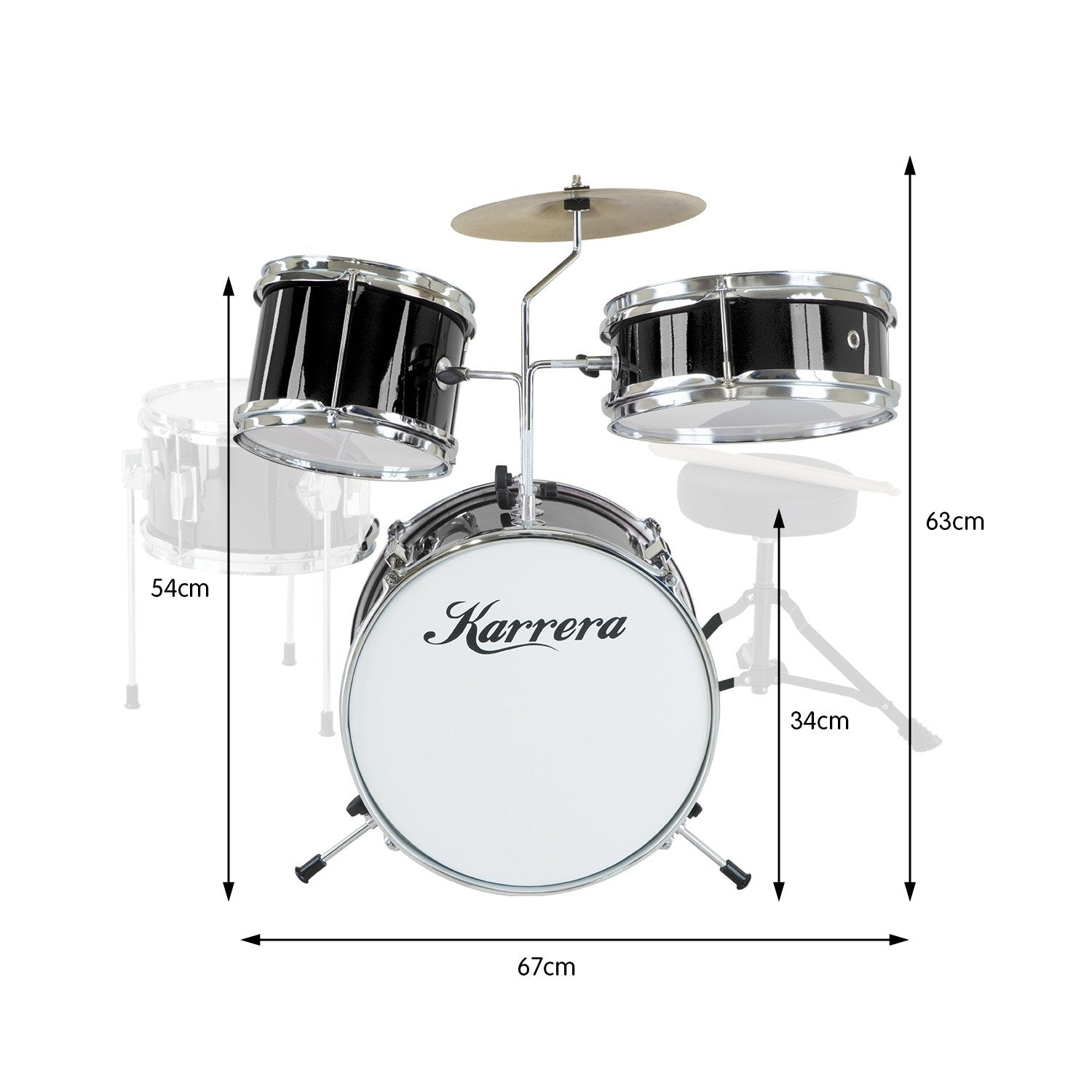Karrera Children's 4pc Drum Kit - Black V240-4PC-DRUM-BLK