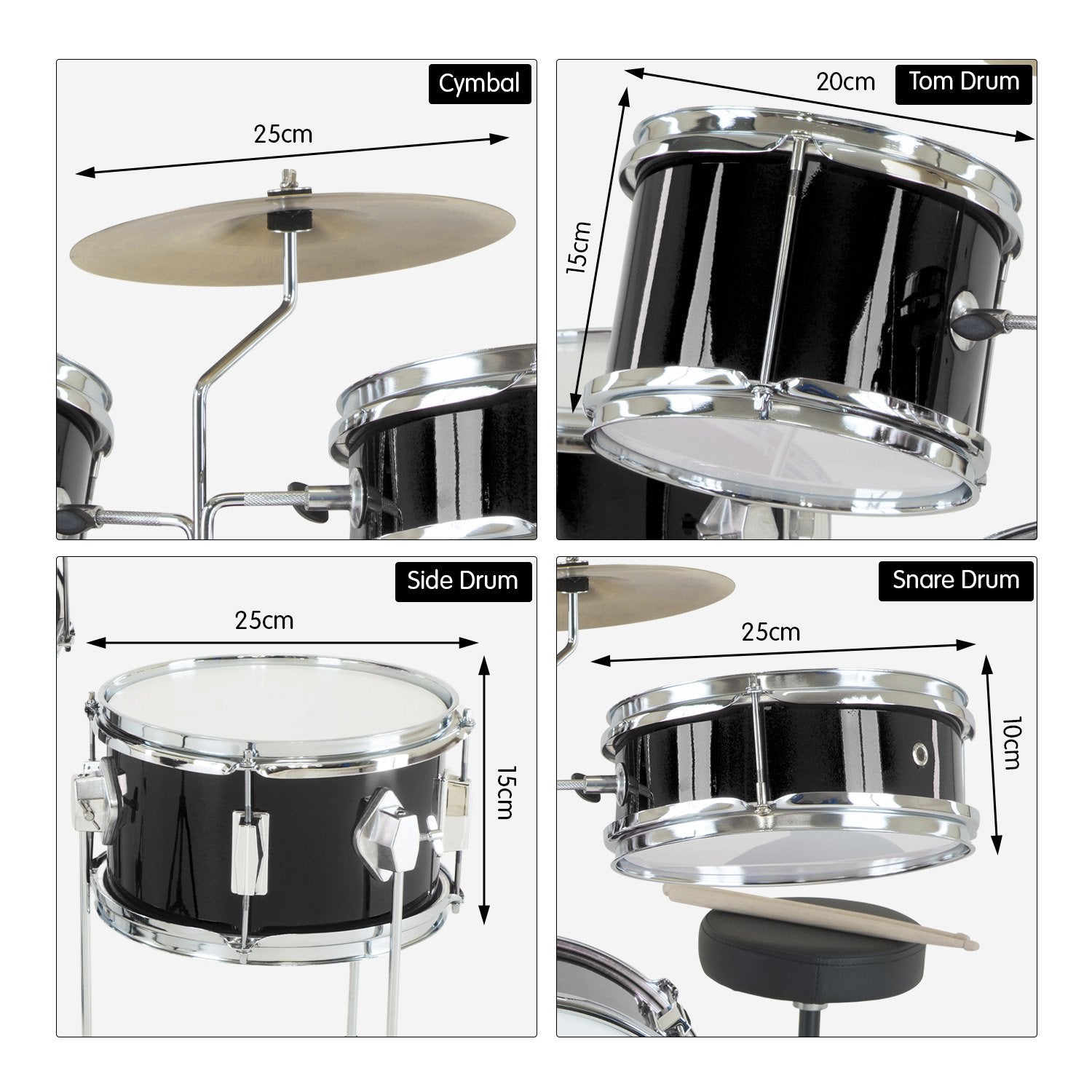 Karrera Children's 4pc Drum Kit - Black V240-4PC-DRUM-BLK