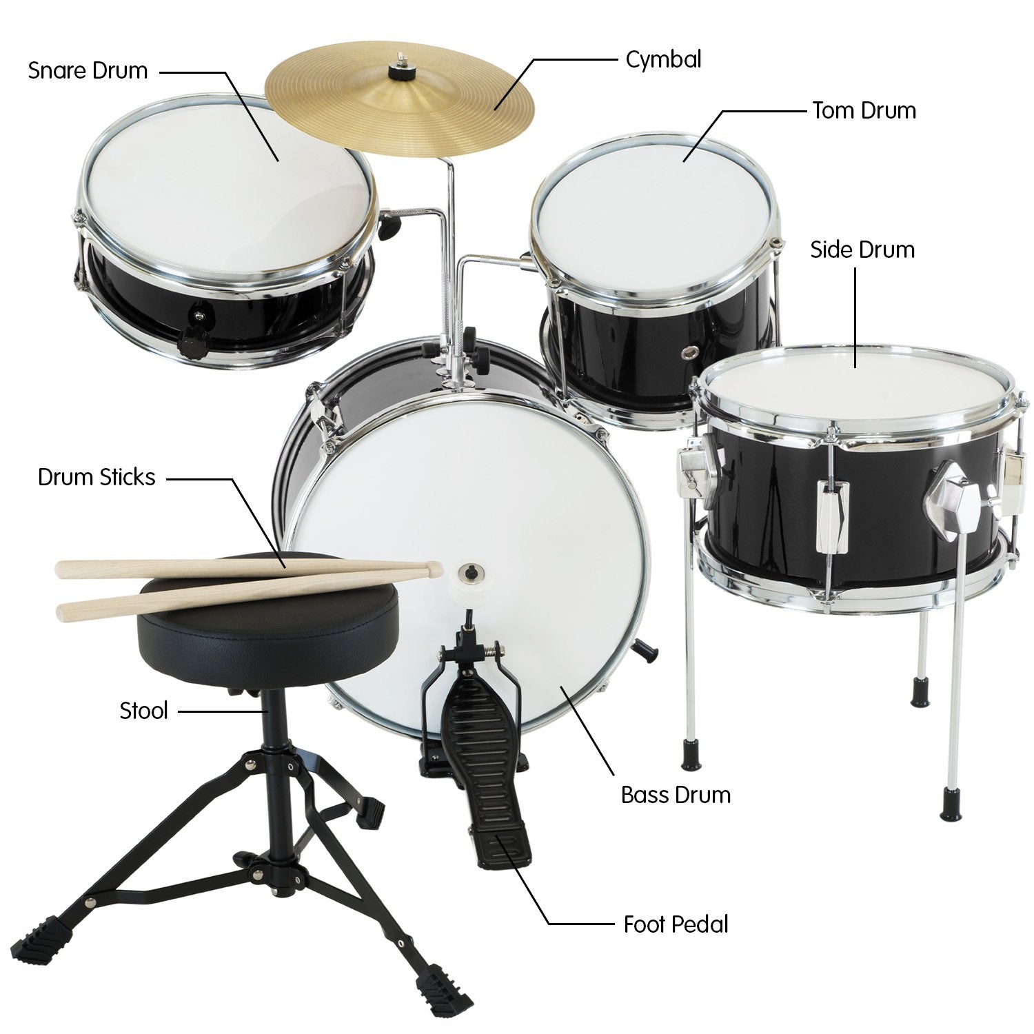Karrera Children's 4pc Drum Kit - Black V240-4PC-DRUM-BLK