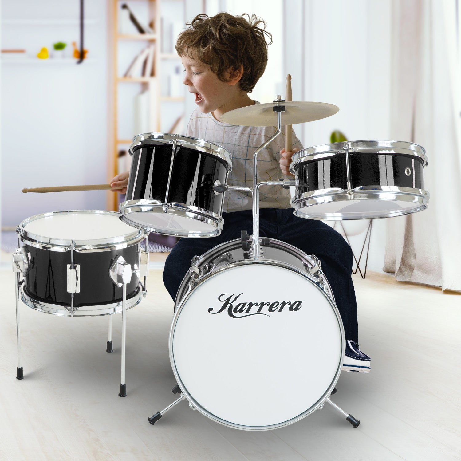 Karrera Children's 4pc Drum Kit - Black V240-4PC-DRUM-BLK