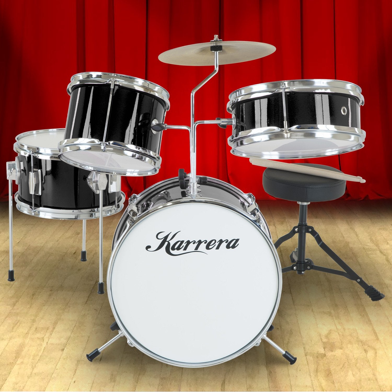Karrera Children's 4pc Drum Kit - Black V240-4PC-DRUM-BLK