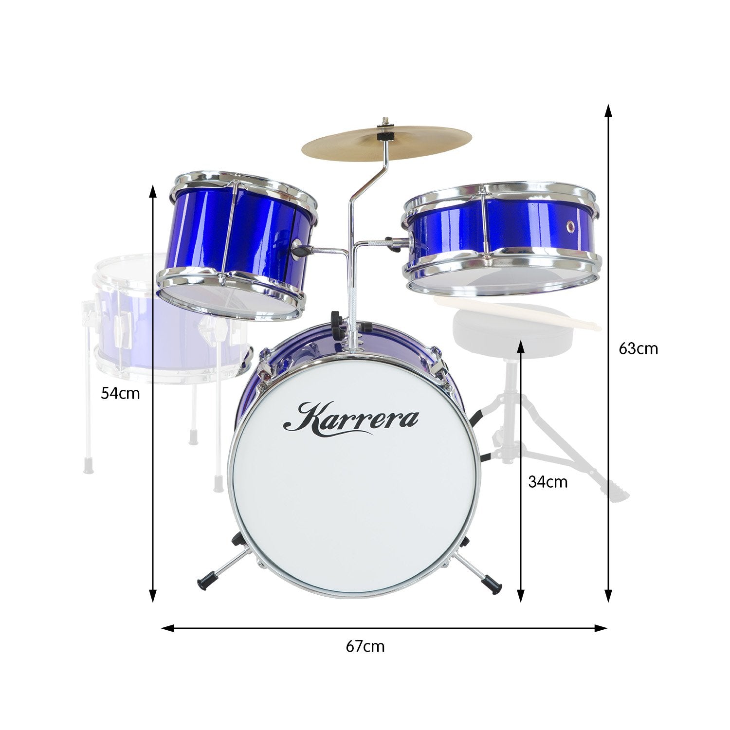 Karrera Children's 4pc Drum Kit - Blue V240-4PC-DRUM-BU
