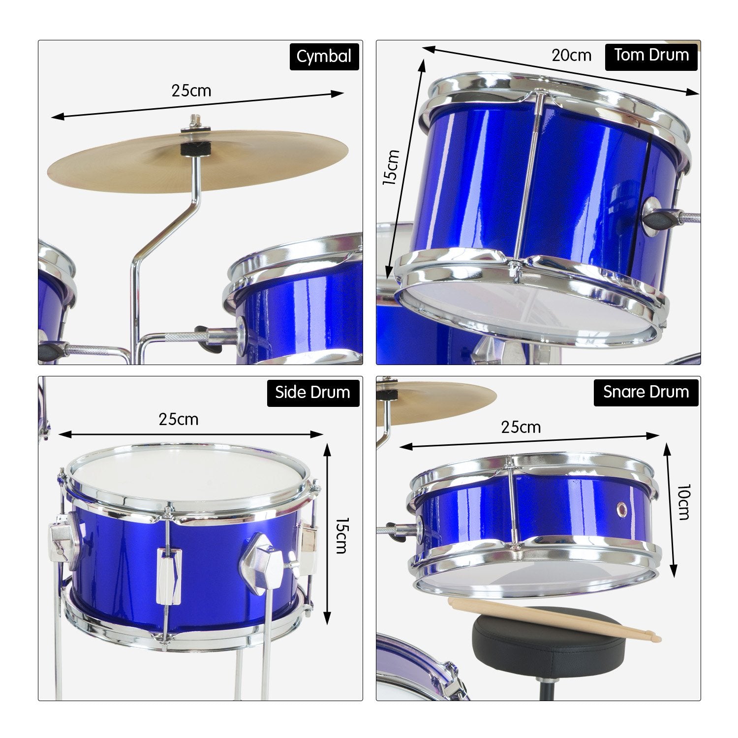 Karrera Children's 4pc Drum Kit - Blue V240-4PC-DRUM-BU