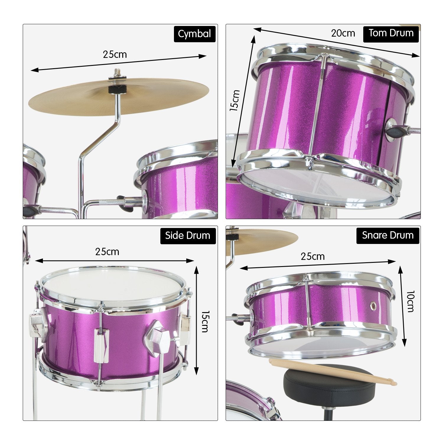 Karrera Childrens 4pc Drum Kit - Purple V240-4PC-DRUM-PU
