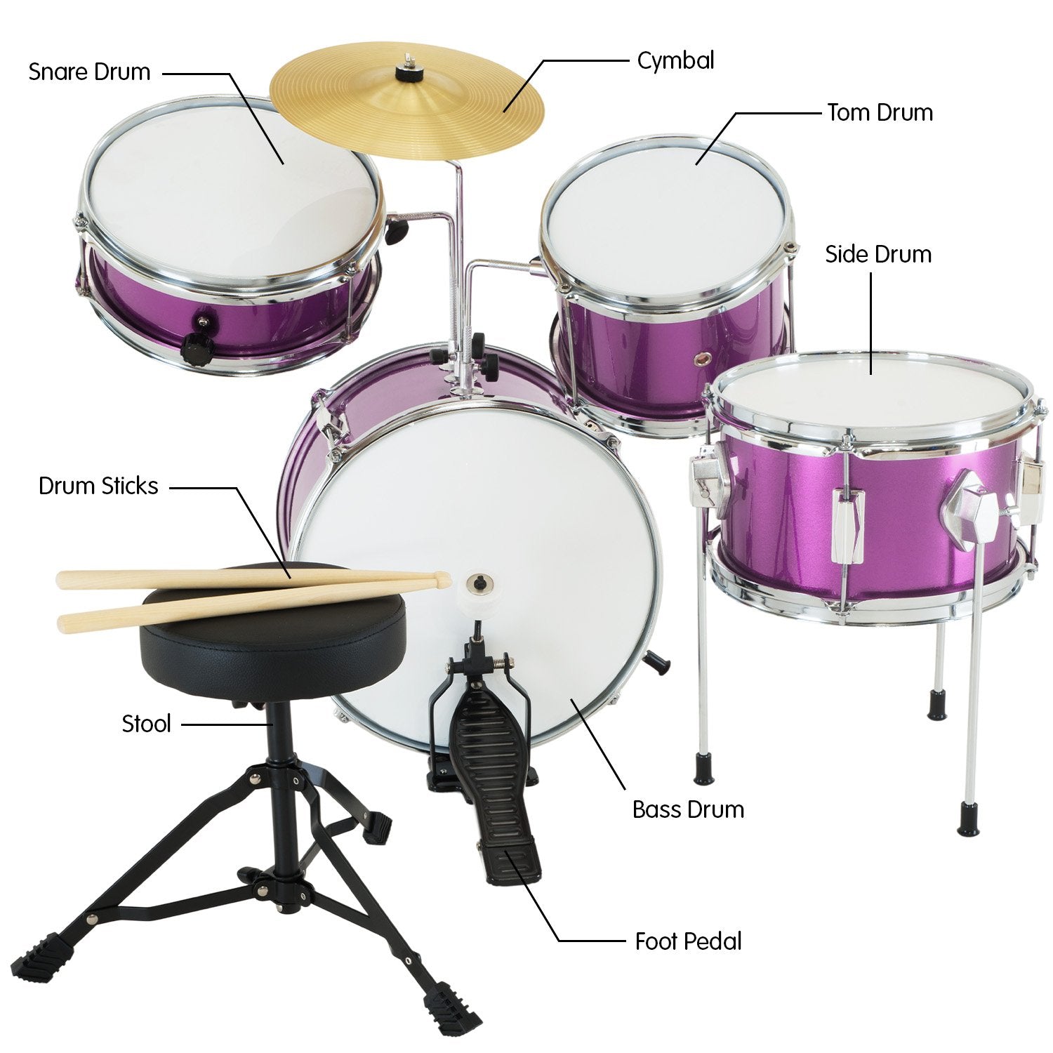 Karrera Childrens 4pc Drum Kit - Purple V240-4PC-DRUM-PU