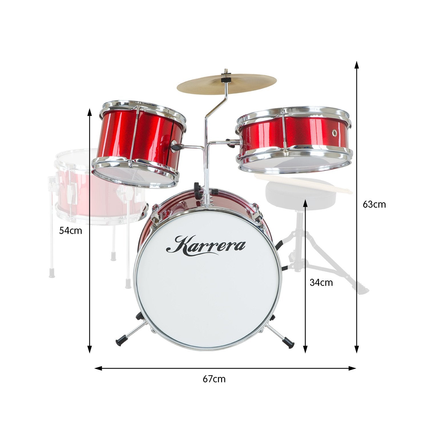 Karrera Children's 4pc Drum Kit - Red V240-4PC-DRUM-RD