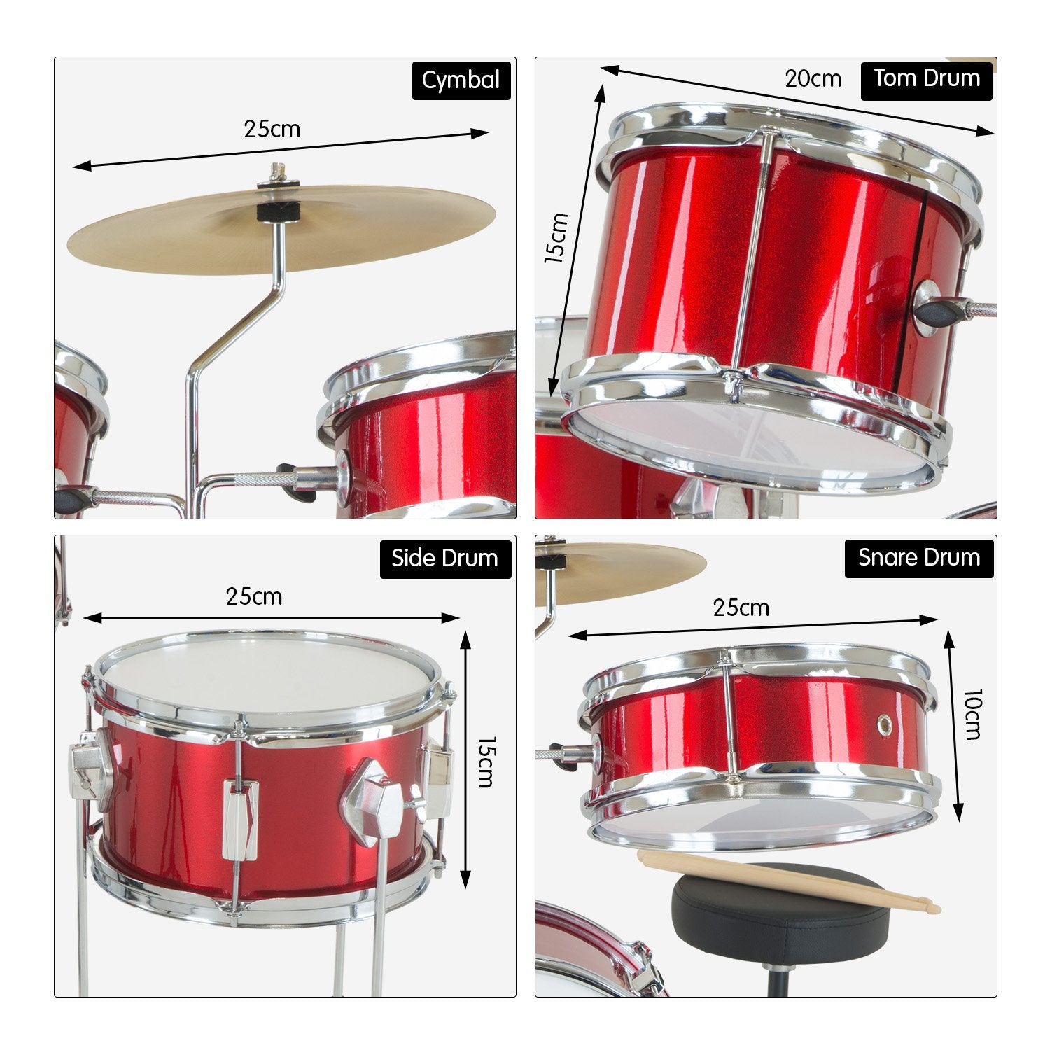 Karrera Children's 4pc Drum Kit - Red V240-4PC-DRUM-RD