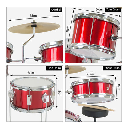 Karrera Children's 4pc Drum Kit - Red V240-4PC-DRUM-RD