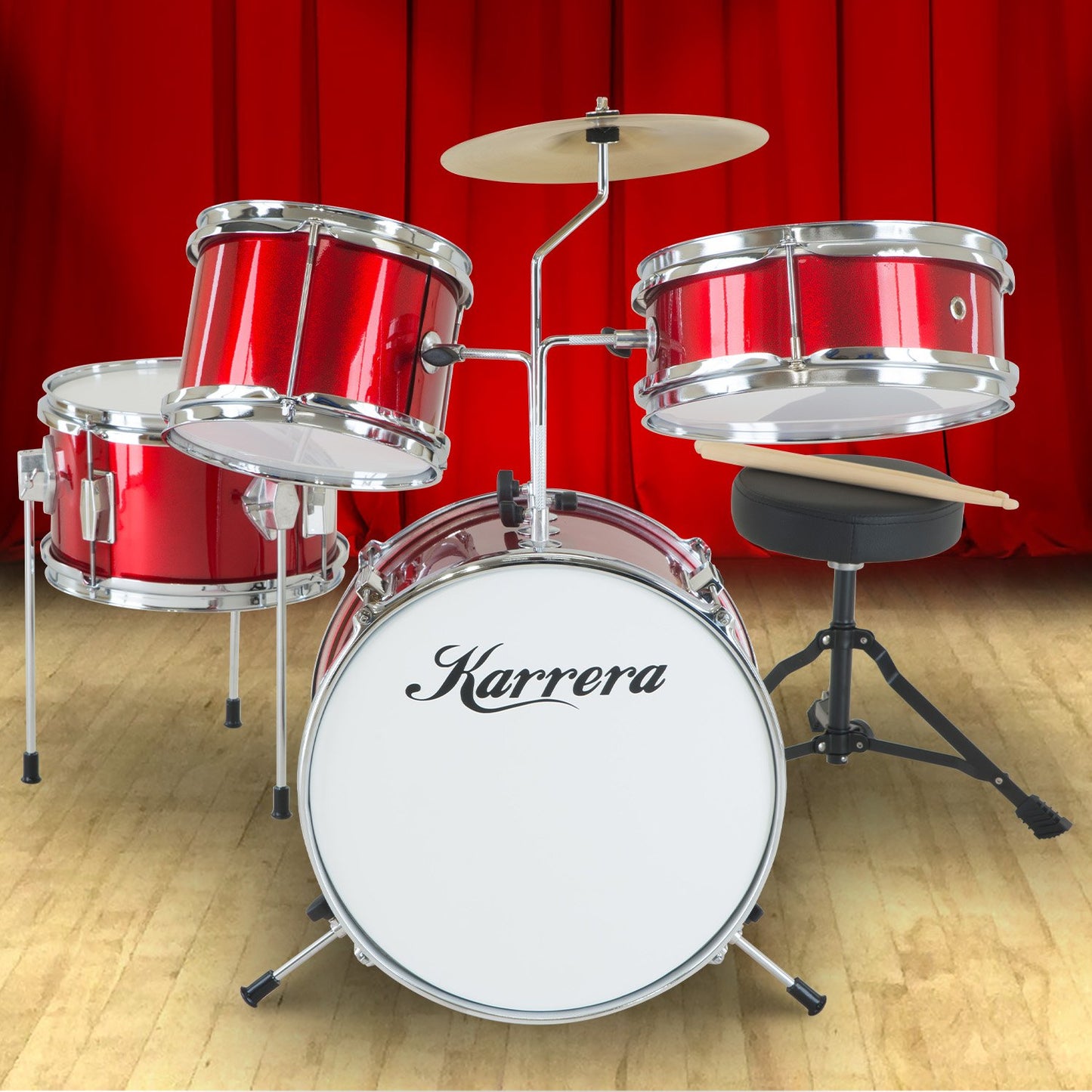 Karrera Children's 4pc Drum Kit - Red V240-4PC-DRUM-RD