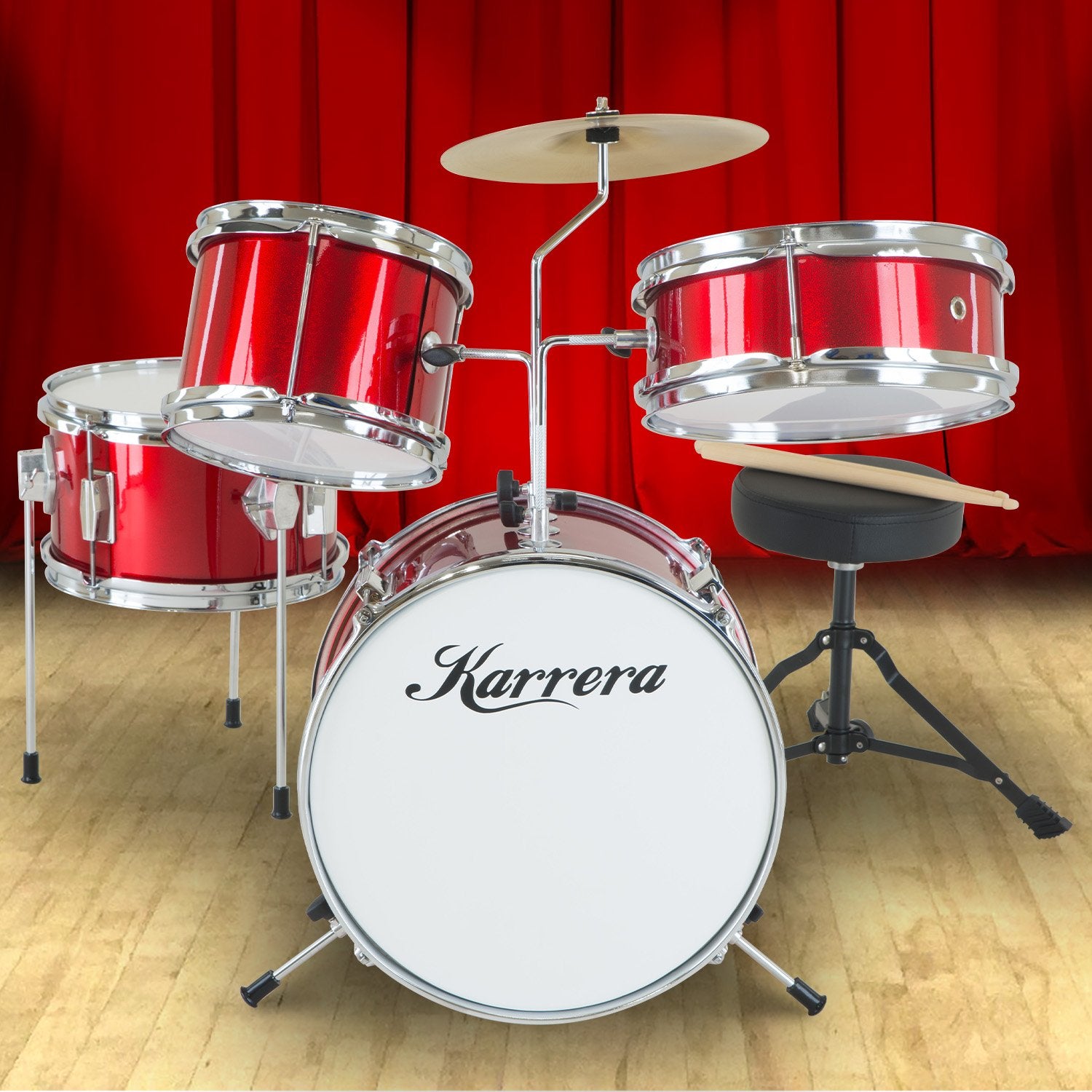 Karrera Children's 4pc Drum Kit - Red V240-4PC-DRUM-RD