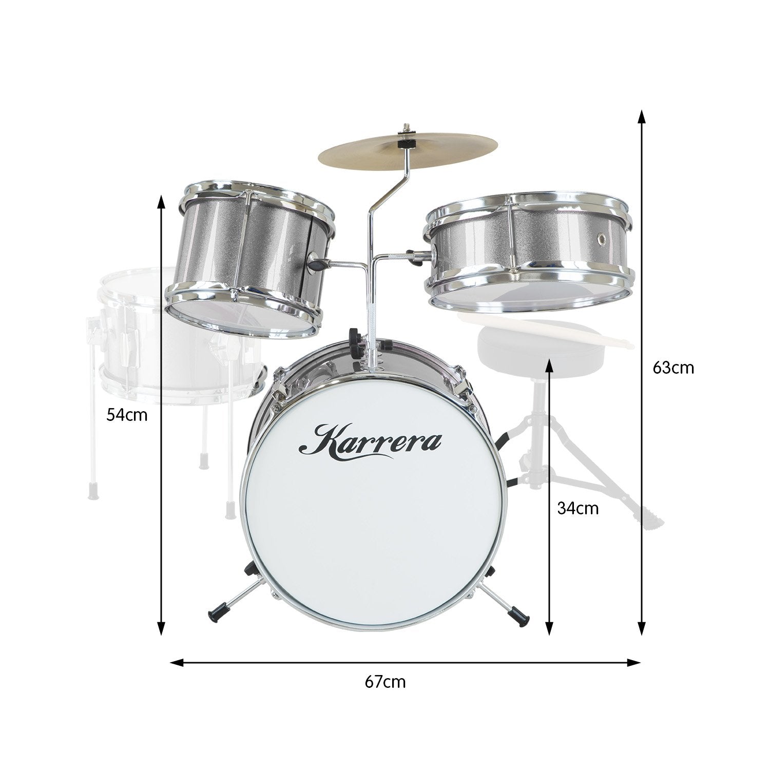 Karrera Childrens 4pc Drum Kit - Silver V240-4PC-DRUM-SL