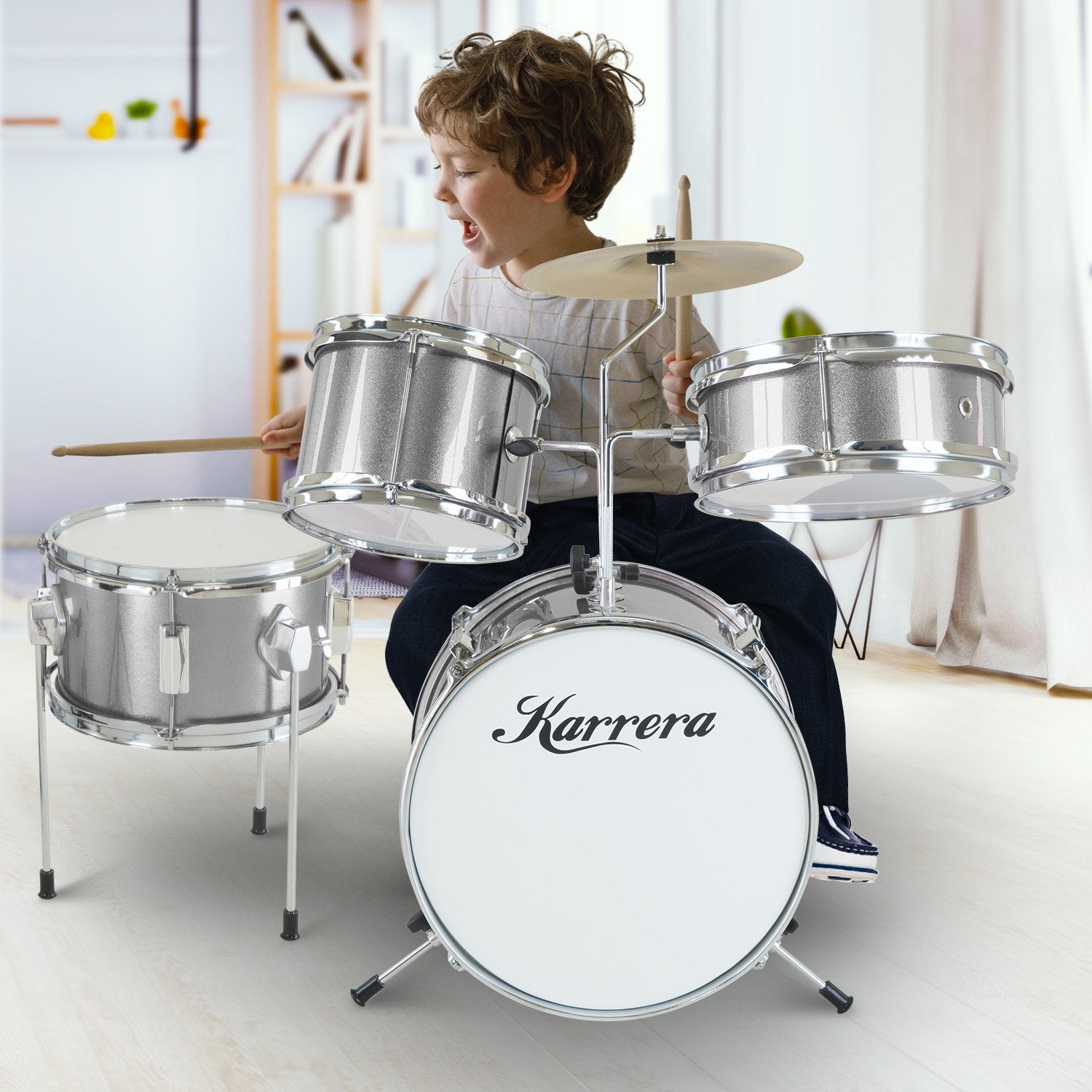 Karrera Childrens 4pc Drum Kit - Silver V240-4PC-DRUM-SL