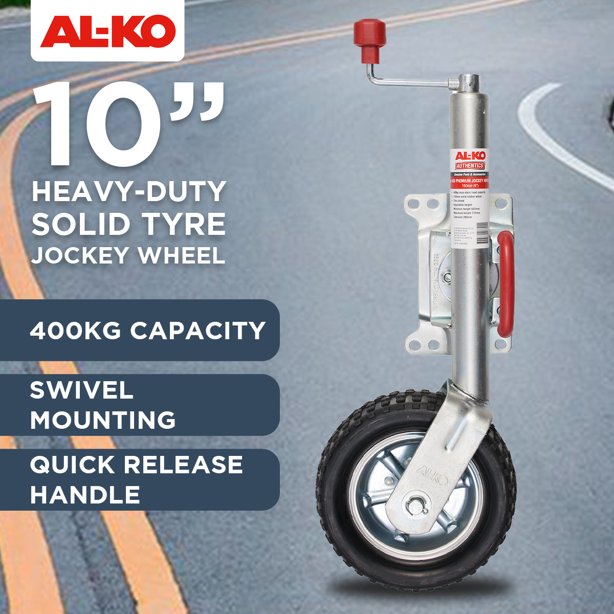 Alko 10-inch 623660XP3 Heavy-Duty Solid Tyre Jockey Wheel V240-623660XP3