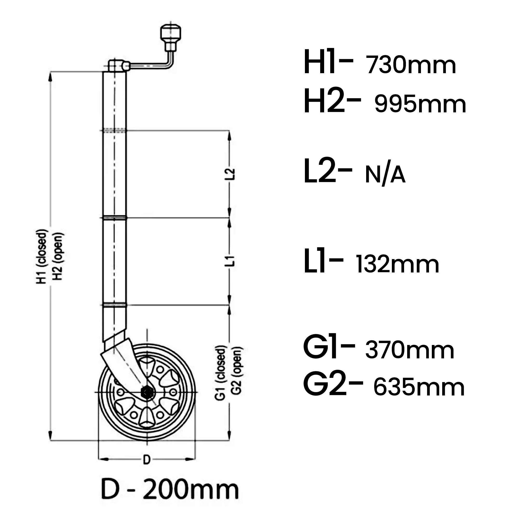 Alko Premium 8in Extra Tall Jockey Wheel 628300 V240-628300