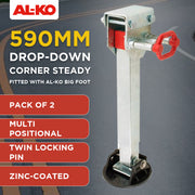 Alko 2x 590mm Drop Down Stabiliser Leg Corner Fitted with Big Foot V240-654859-2
