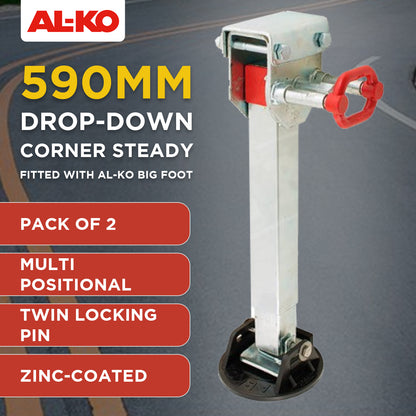 Alko 2x 590mm Drop Down Stabiliser Leg Corner Fitted with Big Foot V240-654859-2