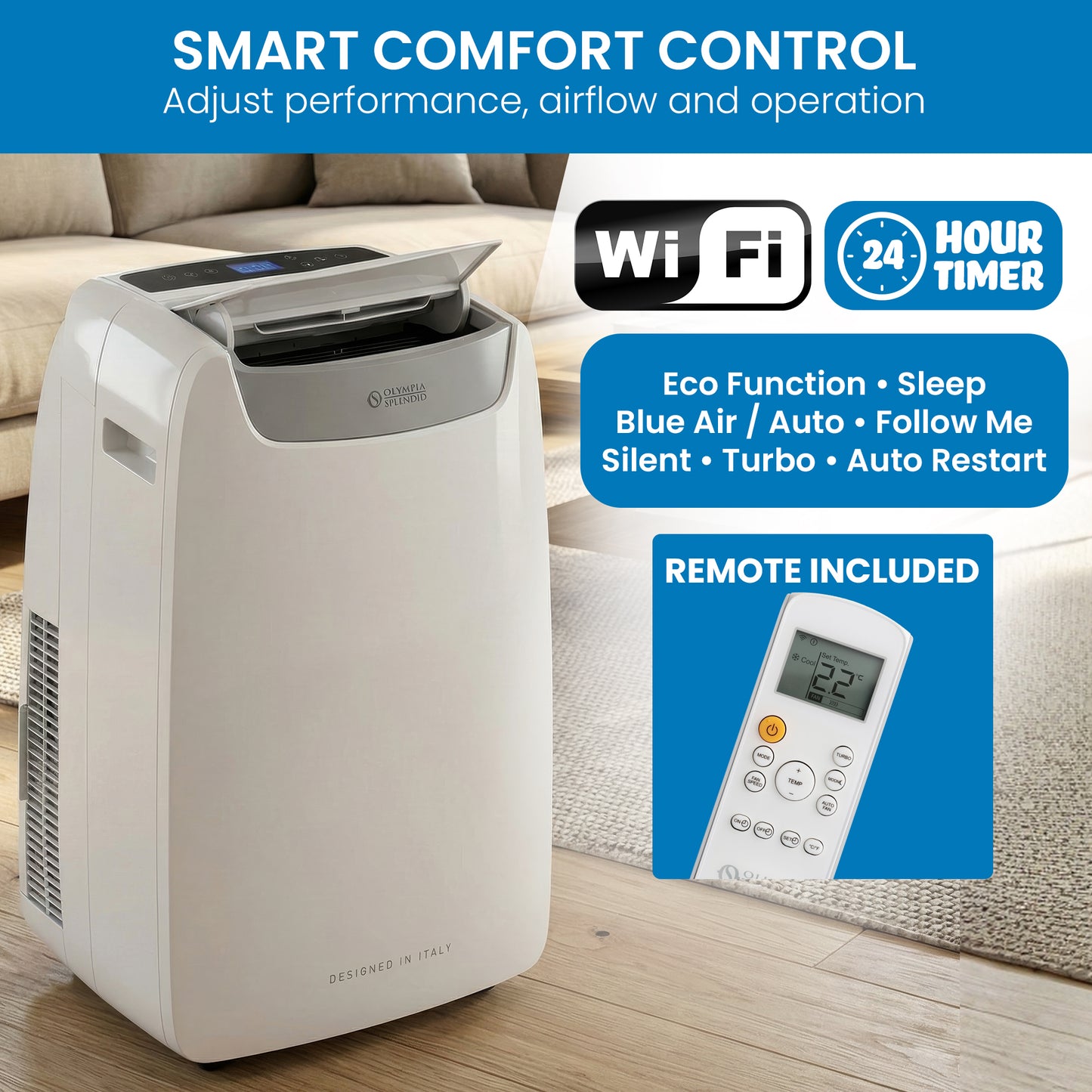 Olimpia Splendid 3.5kW Portable Air Conditioner with Wifi & Remote AIRPRO14HP V240-AIRPRO14HP