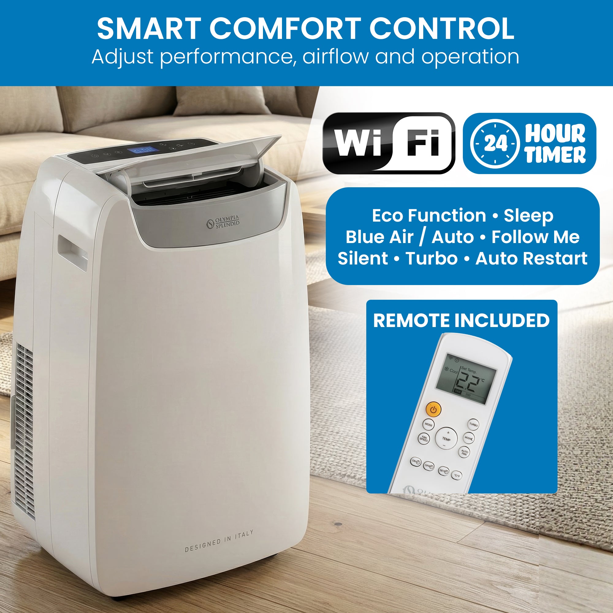 Olimpia Splendid 3.5kW Portable Air Conditioner with Wifi & Remote AIRPRO14HP V240-AIRPRO14HP