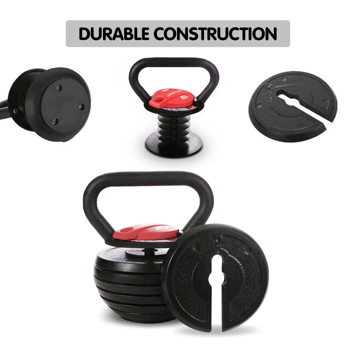 Powertrain Adjustable Kettle Bell Weights Dumbbell 18kg V240-AKB-18-BKRD