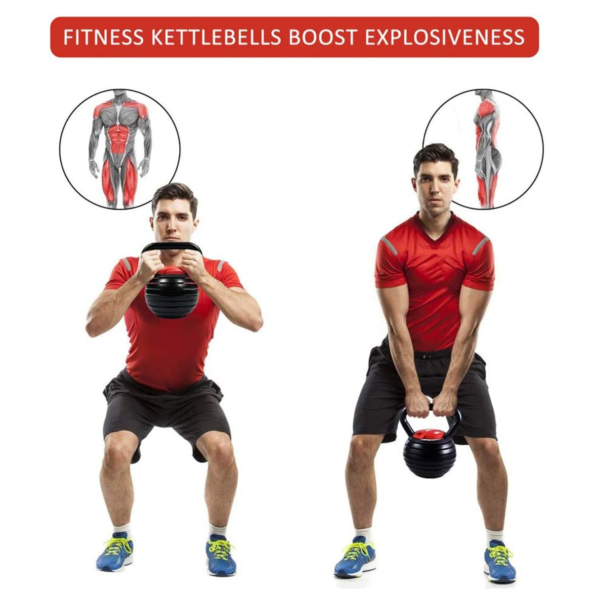 Powertrain Adjustable Kettle Bell Weights Dumbbell 18kg V240-AKB-18-BKRD