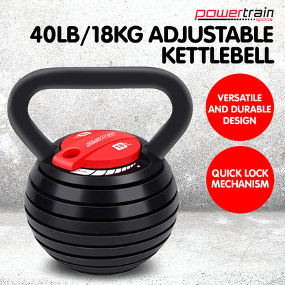 Powertrain Adjustable Kettle Bell Weights Dumbbell 18kg V240-AKB-18-BKRD