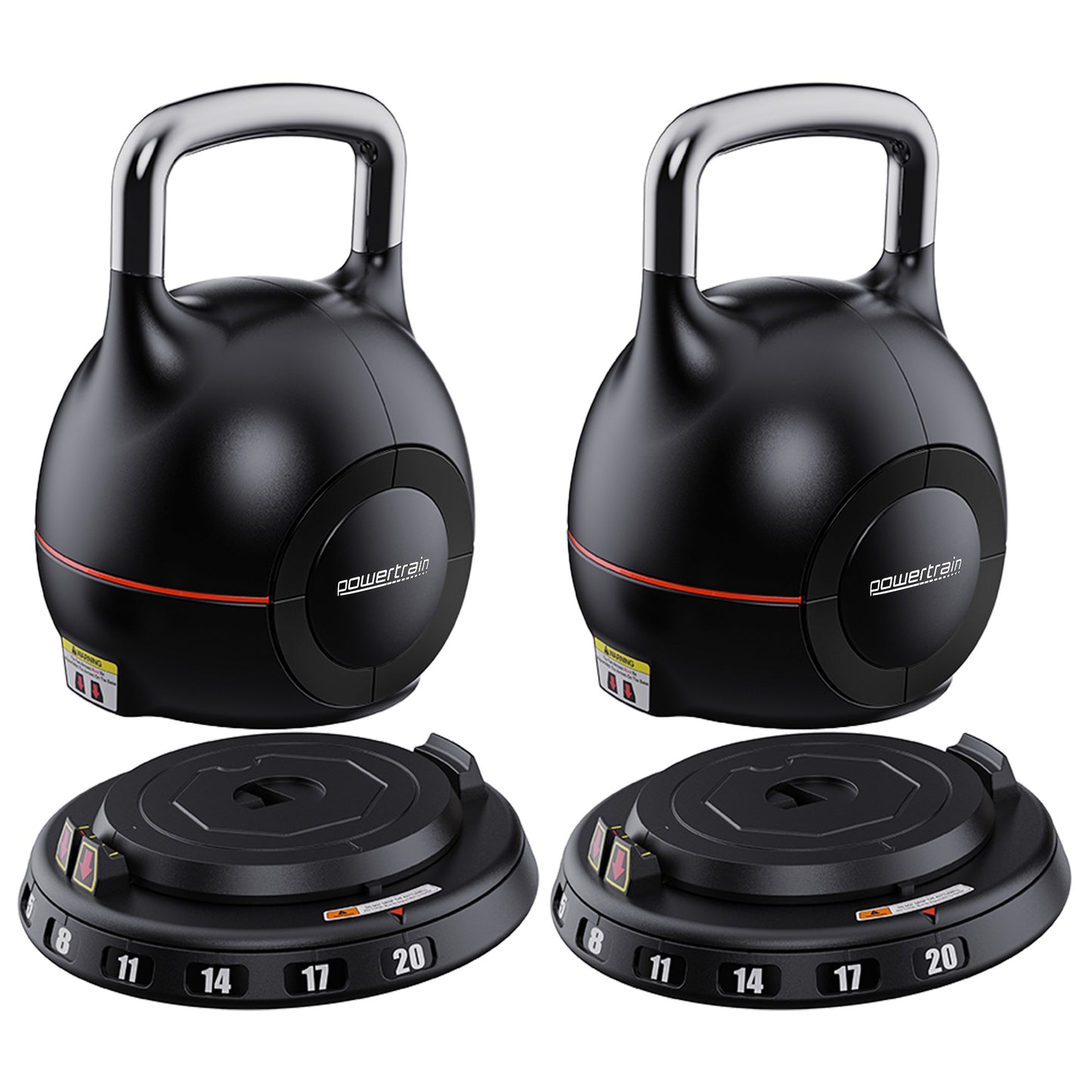 Powertrain 40kg Adjustable Kettlebell One Hand Adjustment Weight Set V240-AKB-XDB-20-2