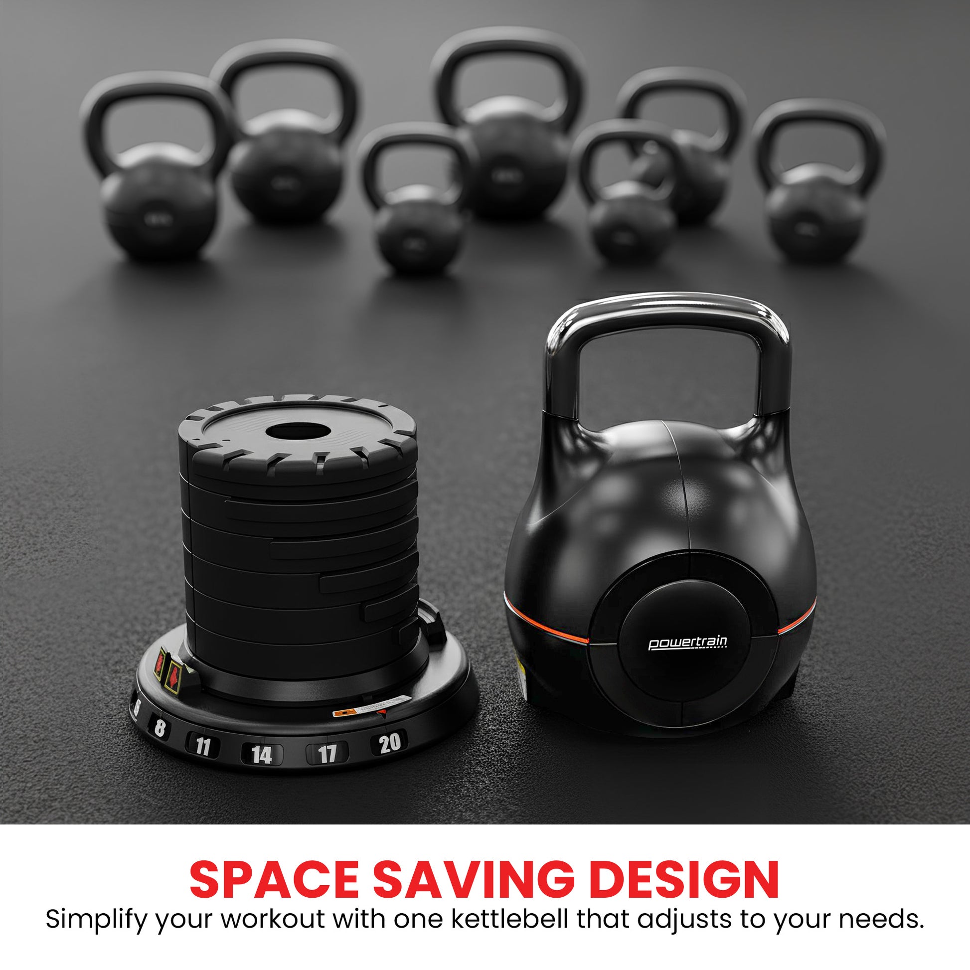 Powertrain 40kg Adjustable Kettlebell One Hand Adjustment Weight Set V240-AKB-XDB-20-2