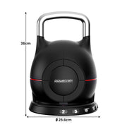 Powertrain Adjustable Kettlebell 20kg 7 in 1 Weight Selection Set w/Quick One Hand Adjustment Secure Locking V240-AKB-XDB-20