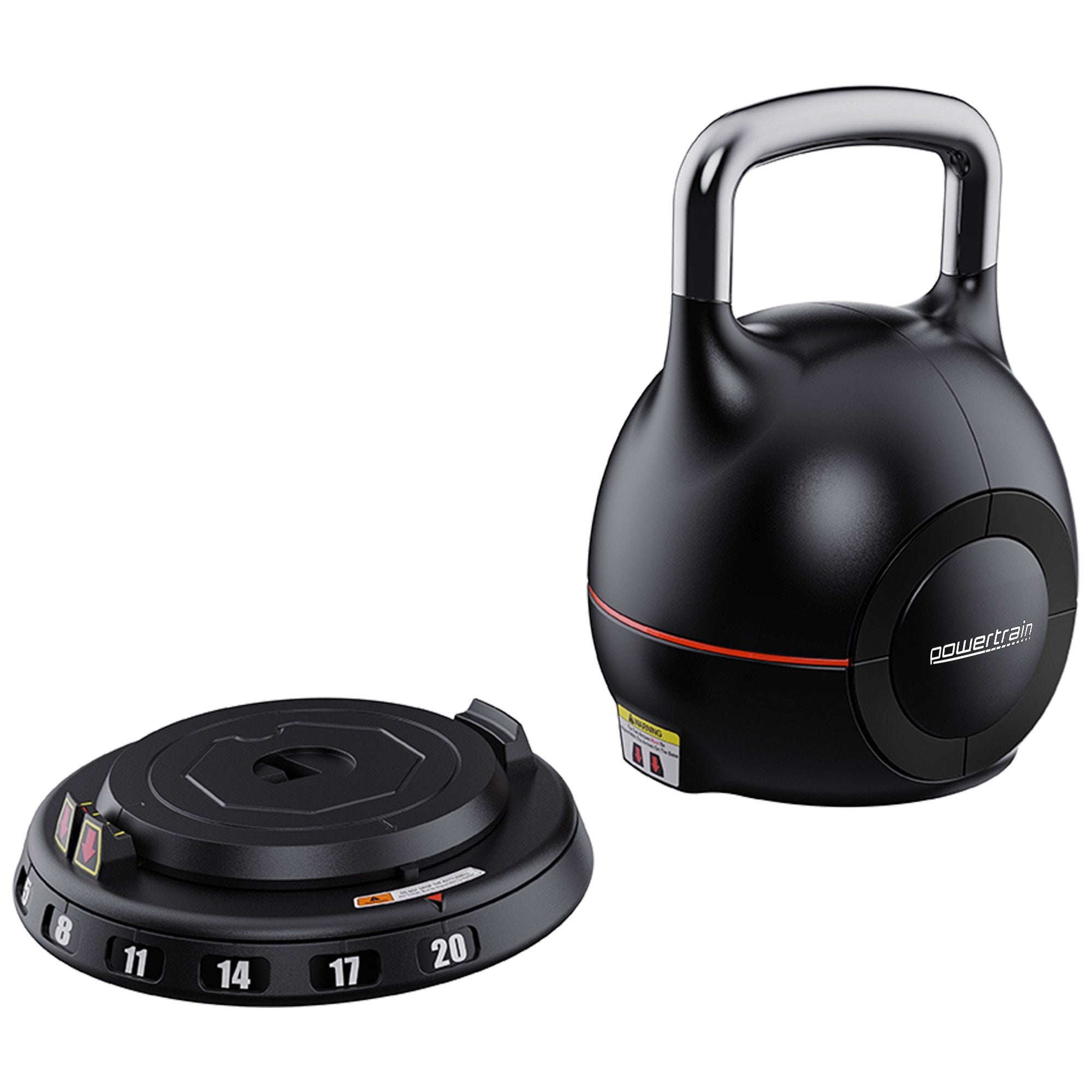 Powertrain Adjustable Kettlebell 20kg 7 in 1 Weight Selection Set w/Quick One Hand Adjustment Secure Locking V240-AKB-XDB-20