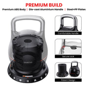 Powertrain Adjustable Kettlebell 20kg 7 in 1 Weight Selection Set w/Quick One Hand Adjustment Secure Locking V240-AKB-XDB-20