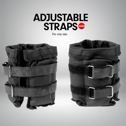 Powertrain Sports Pair 1kg Adjustable Ankle Weights Gym Equipment Wrist Fitness Yoga V240-AKW-SB1