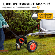 Kartrite 3-Wheel Adjustable Trailer Dolly Heavy Duty Caravan Mover 1000 lbs Tongue Capacity Durable Transport V240-ATD-TD77-BLK