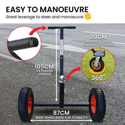 Kartrite 3-Wheel Adjustable Trailer Dolly Heavy Duty Caravan Mover 1000 lbs Tongue Capacity Durable Transport V240-ATD-TD77-BLK
