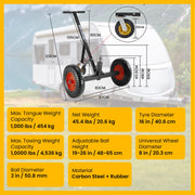 Kartrite 3-Wheel Adjustable Trailer Dolly Heavy Duty Caravan Mover 1000 lbs Tongue Capacity Durable Transport V240-ATD-TD77-BLK