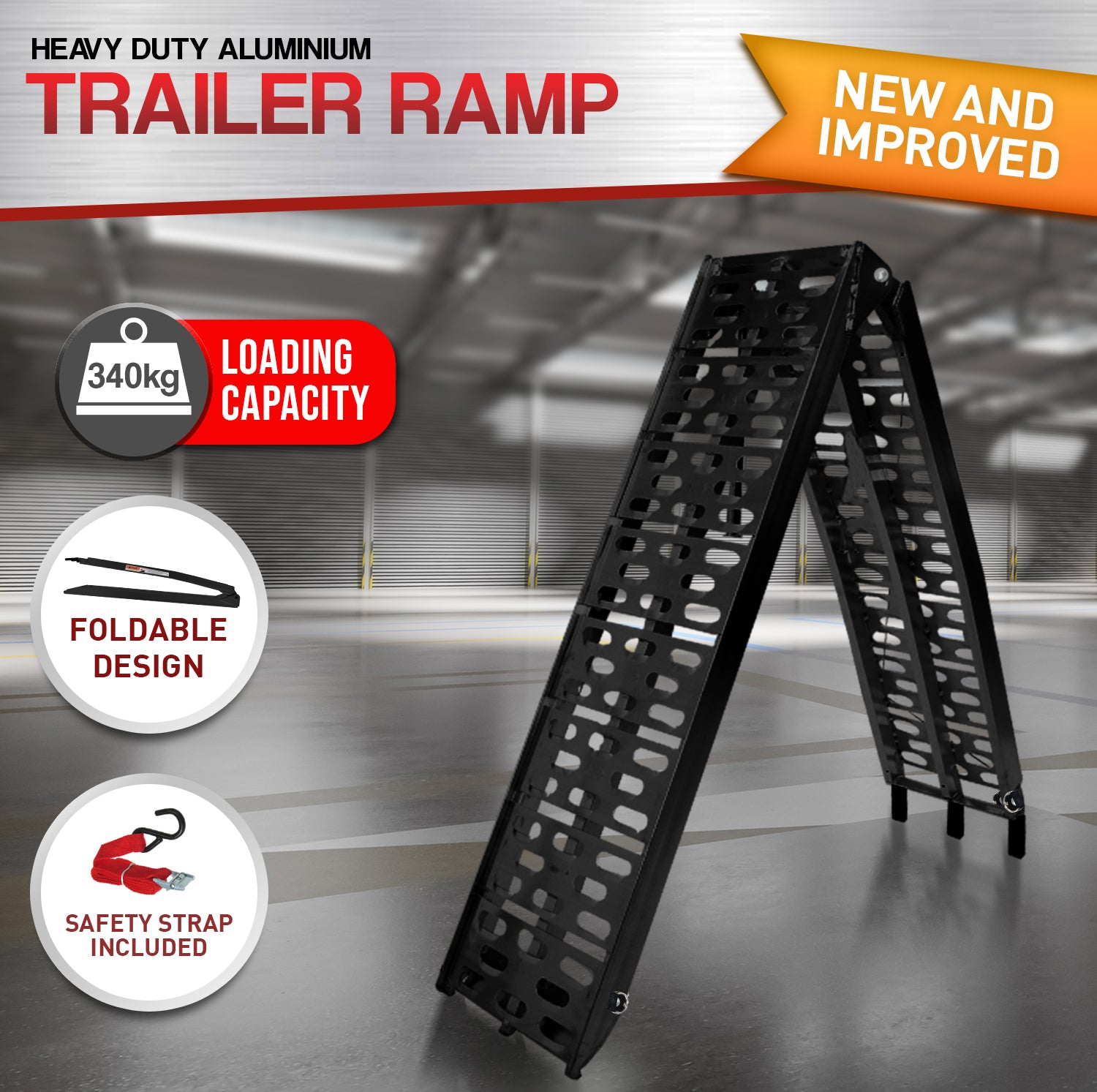 Kartrite Aluminium Folding Loading Ramp ATV Motorbike Motorcycle Golf Buggy Trailer - Black V240-ATV-01A-BK-1