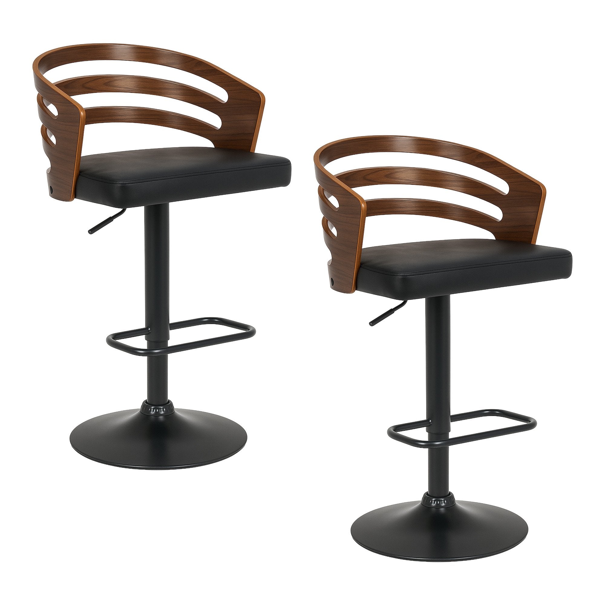 Sarantino Set Of 2 Bentwood Walnut Barstool Adjustable Height Swivel Footrest V240-BAR-MLM-081-2