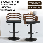 Sarantino Set Of 2 Bentwood Walnut Barstool Adjustable Height Swivel Footrest V240-BAR-MLM-081-2