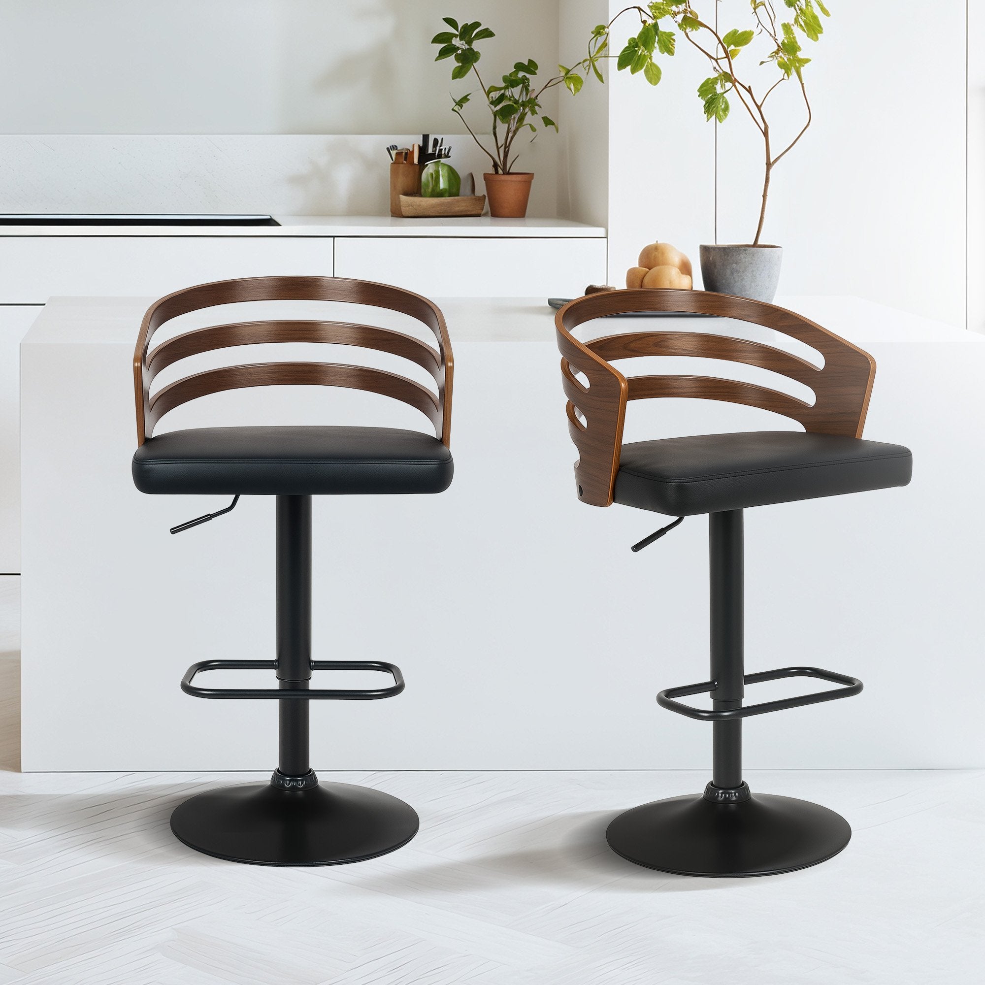 Sarantino Set Of 2 Bentwood Walnut Barstool Adjustable Height Swivel Footrest V240-BAR-MLM-081-2