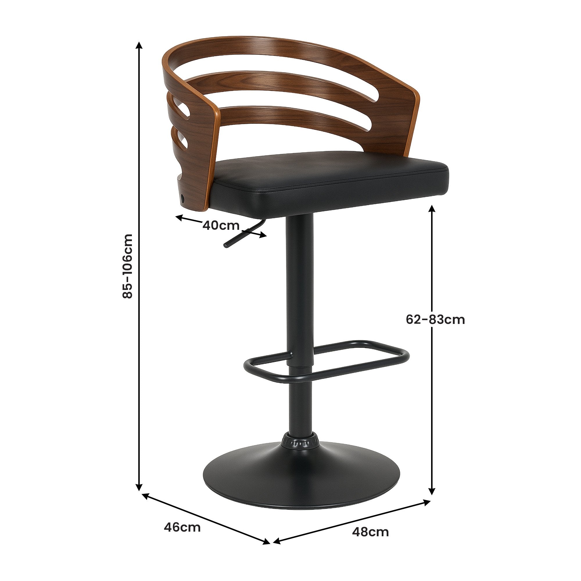 Sarantino Bentwood Walnut Barstool Leather Seat And Metal Base V240-BAR-STL-MLM-081