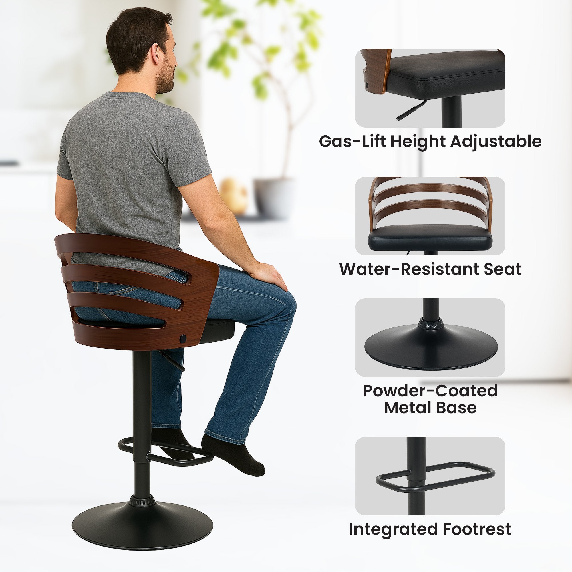 Sarantino Bentwood Walnut Barstool Leather Seat And Metal Base V240-BAR-STL-MLM-081