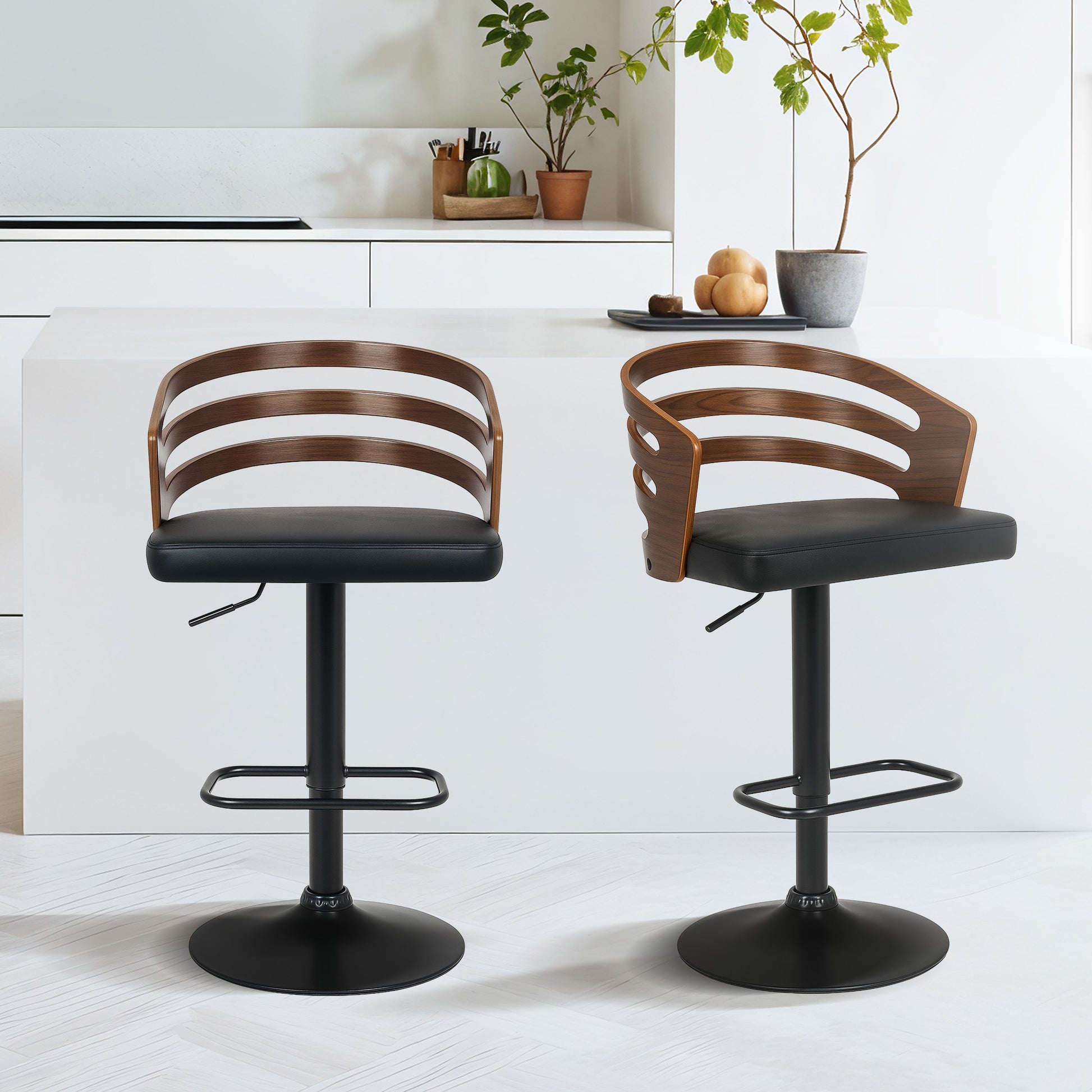 Sarantino Bentwood Walnut Barstool Leather Seat And Metal Base V240-BAR-STL-MLM-081
