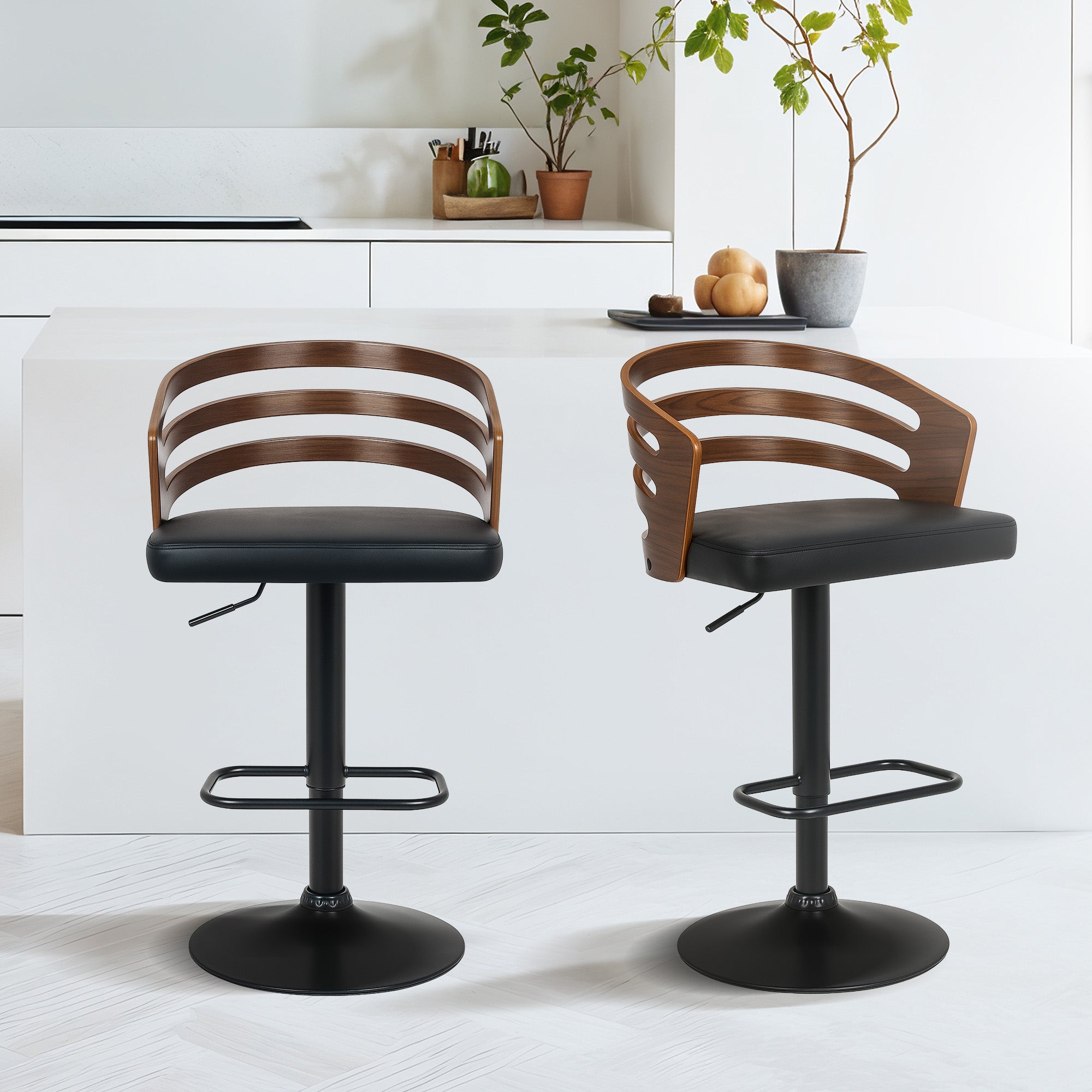 Sarantino Bentwood Walnut Barstool Leather Seat And Metal Base V240-BAR-STL-MLM-081