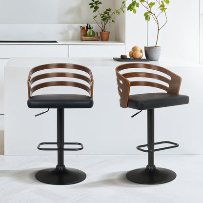 Sarantino Bentwood Walnut Barstool Leather Seat And Metal Base V240-BAR-STL-MLM-081