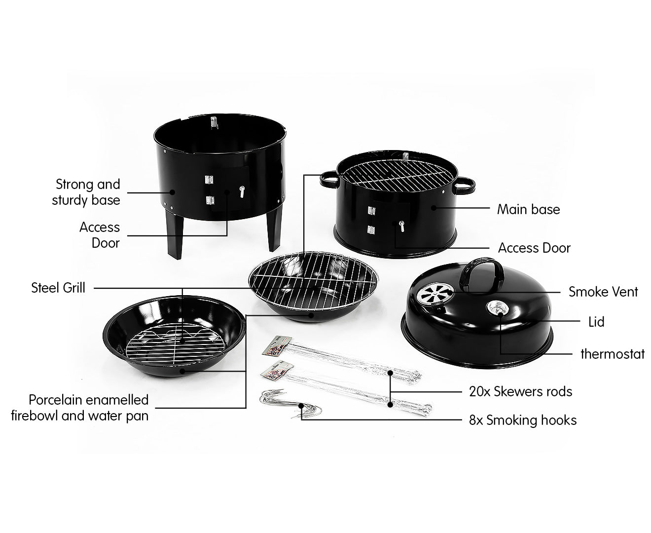 Wallaroo 3-in-1 Charcoal BBQ Smoker V240-BBQ-DS13