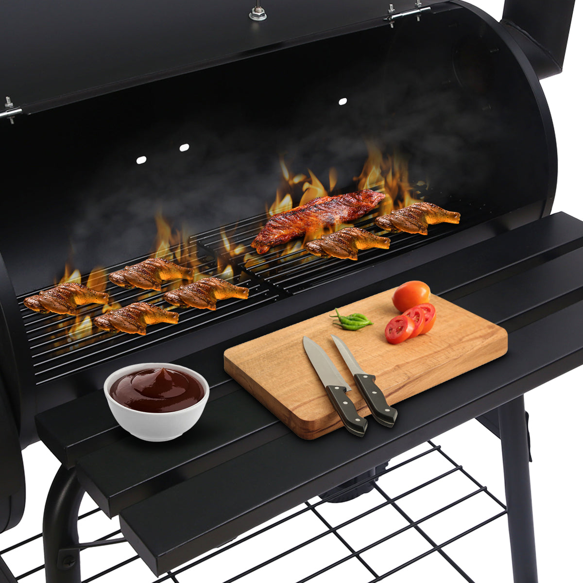 Wallaroo 2-in-1 Outdoor Barbecue Grill & Offset Smoker V240-BBQ-DS35-B
